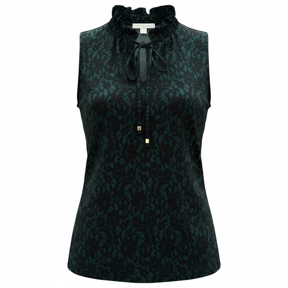 Michael Kors Dark Emerald Sleeveless Top Blouse Women's M Lace Print Tank Career